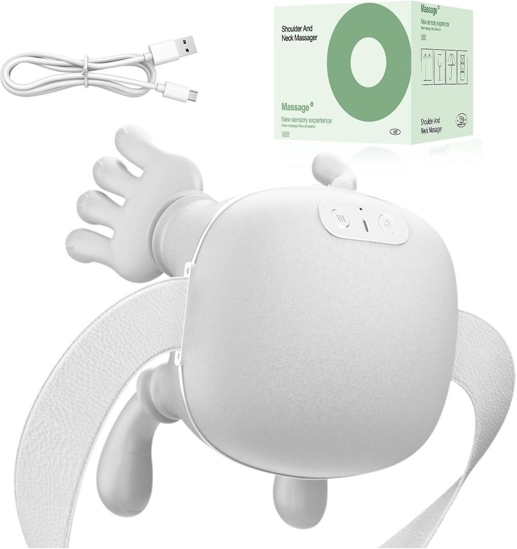 Nooydio Neck Massager, Neck and Back Massager with Heat & 4D Kneading, Shiatsu Deep Tissue Wireless Massager for Shoulder Cervical Pain Relief, Portable Rechargeable for Home Office (White)