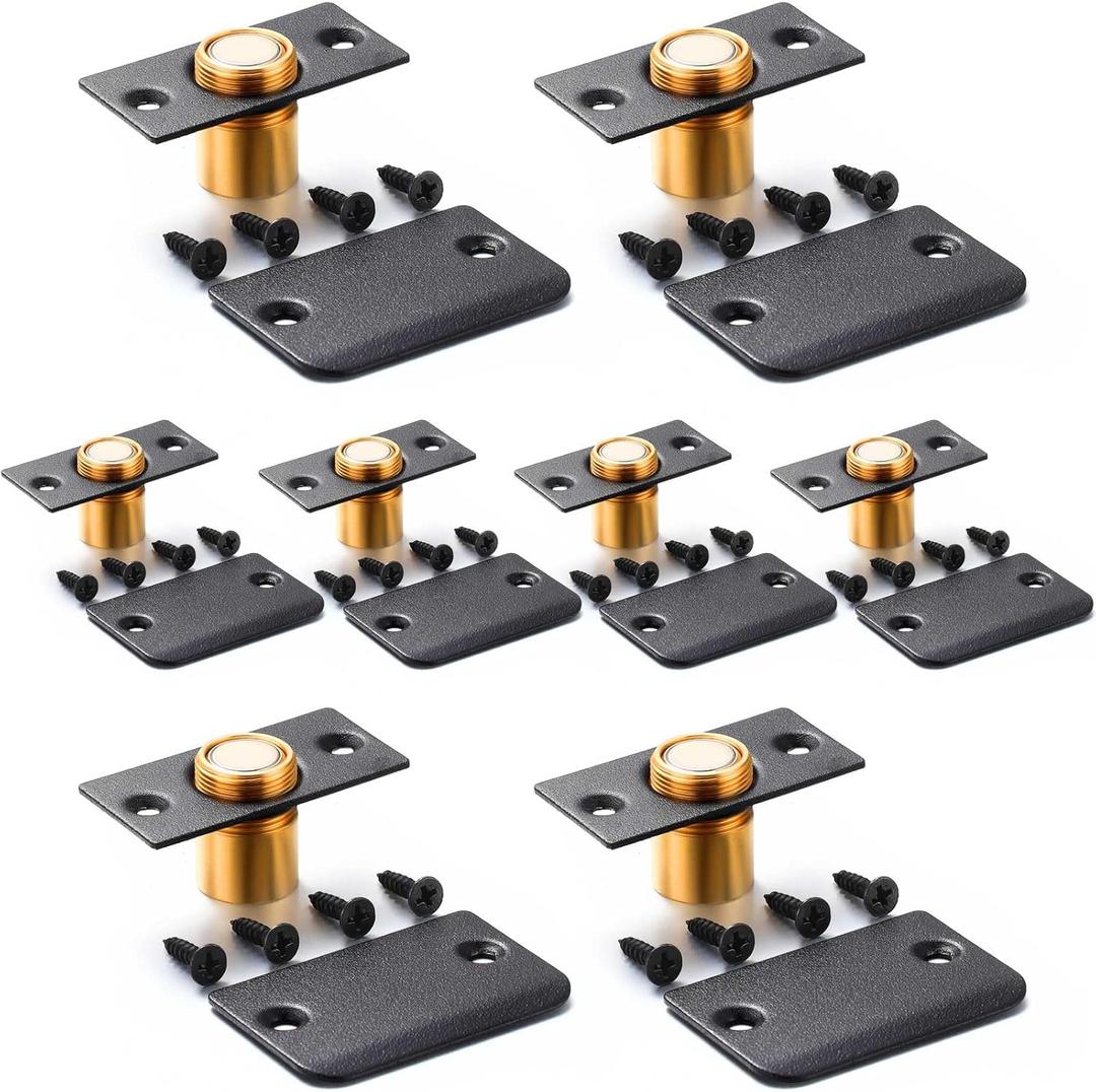 2 x Silent Magnetic Door Ball Catch Adjustable Magnet Closet Door Catch Ball Replacement Hidden Latch Hardware No Noise for Invisible Closet Pantry Magnetic Lock Closing(Black,8 Pcs)
