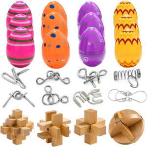 12 Pack Easter Eggs with Brain Teaser Puzzles Toys for Teens Adults Older Kids, Basket Stuffers Ideas, Wooden Metal Brain Puzzles Games for Family Party, Easter Gifts for Teen Boys Girls