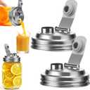 Palksky Mason Jar Pour Spout Lid Stainless Steel, Wide Mouth Pour Spout Flip Cap Lids for Mason Jars, anticracking Leak Proof Seal Cover Airtight for Drinking Salad Dressing & Food Storing(2PCS)