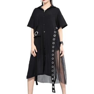 ellazhu Women's Black Short Sleeve Casual Mesh Tunic T-Shirt Dress GY2271