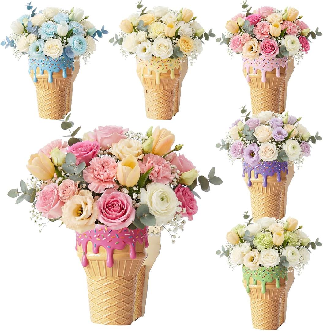 Cinnvoice 6 Pcs Wooden Centerpieces for Tables Baby Shower Decorations Tabletop Boxes Party Favor for Birthday Baby Shower Wedding Garden Tea Party (Ice Cream)
