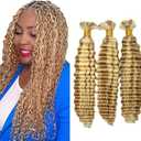 P27/613 Highlight Blonde Human Braiding Hair for Boho Braids 14 14 14 Inch Vingin Honey Blonde Deep Curly Bulk Hair Human Hair Extensions for Braids 150g 3 Bundles