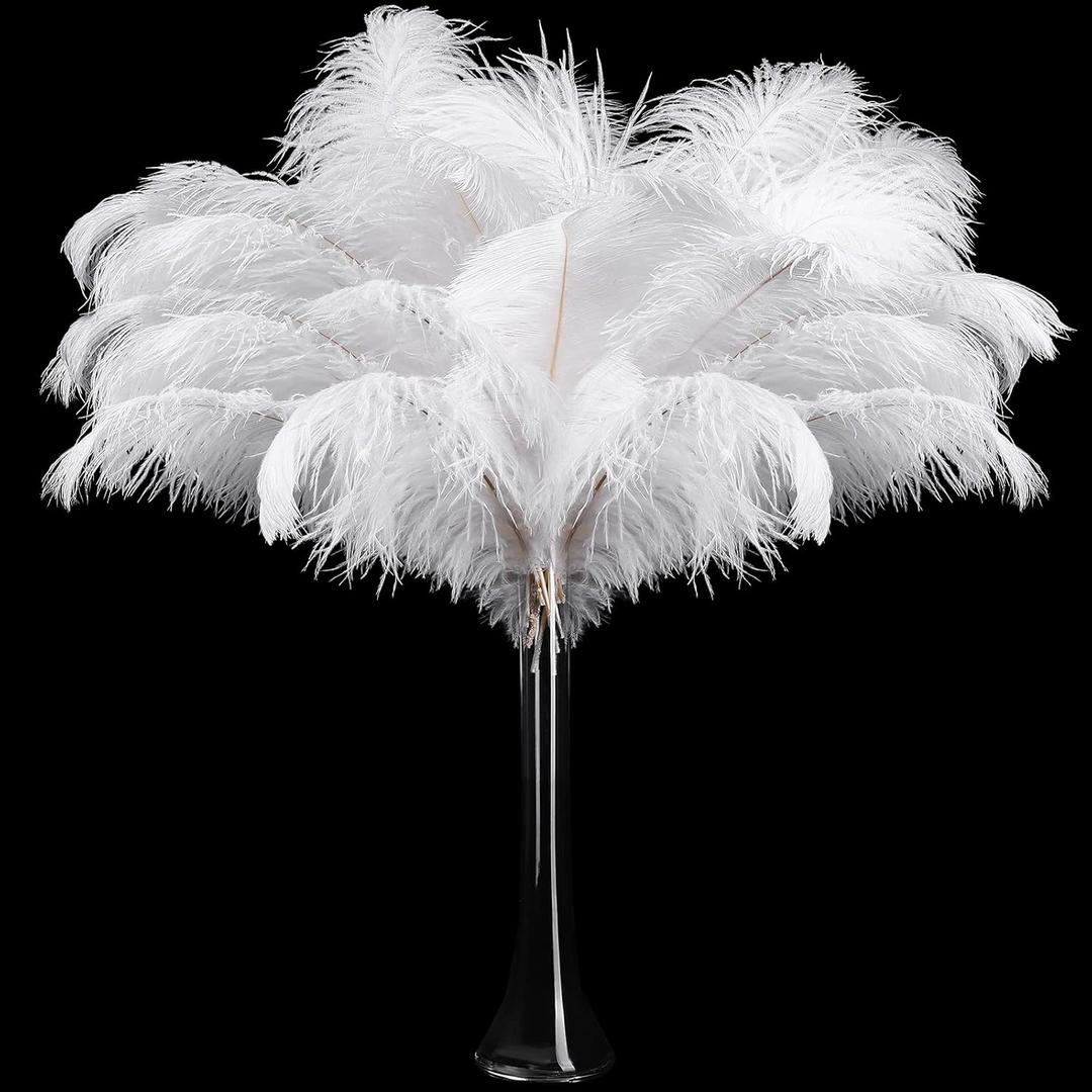 Retrowavy 30 Pcs 18-20 Inch Large Natural Ostrich Feathers Bulk for Centerpieces for Wedding Party Centerpieces Home Decoration Flower Arrangement (White)