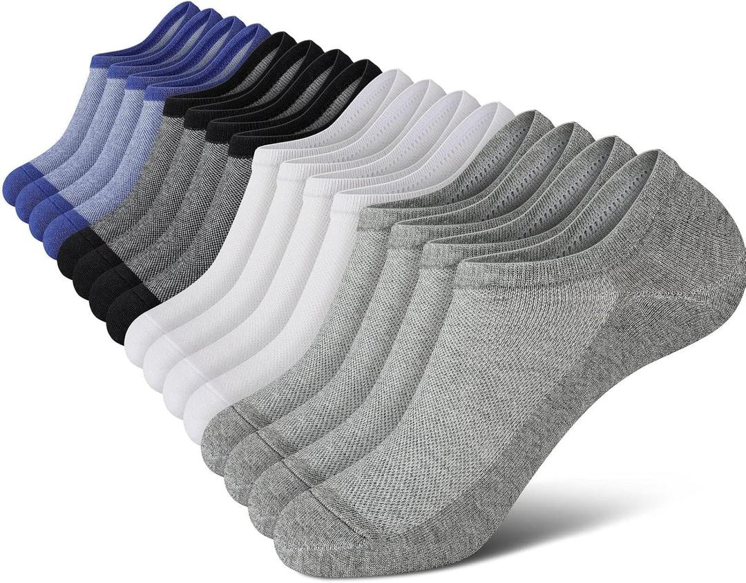 wernies No Show Socks Men, Low Cut Ankle Short Casual Cotton Socks with Non Slip Grips 6-10/11-13 (Mix of Colors-0018 Pairs/16 Pieces)
