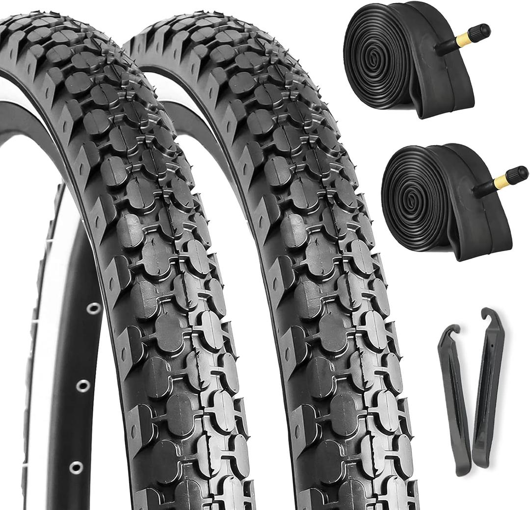 Hycline 2-Pack Cruiser Bike Tires Set: 24/26x2.125 inch Folding Replacement Puncture-Resistant Bicycle Tires and Pair 24/26-inch Inner Tubes with Tire Levers for Beach or Urban City Commuter Bike