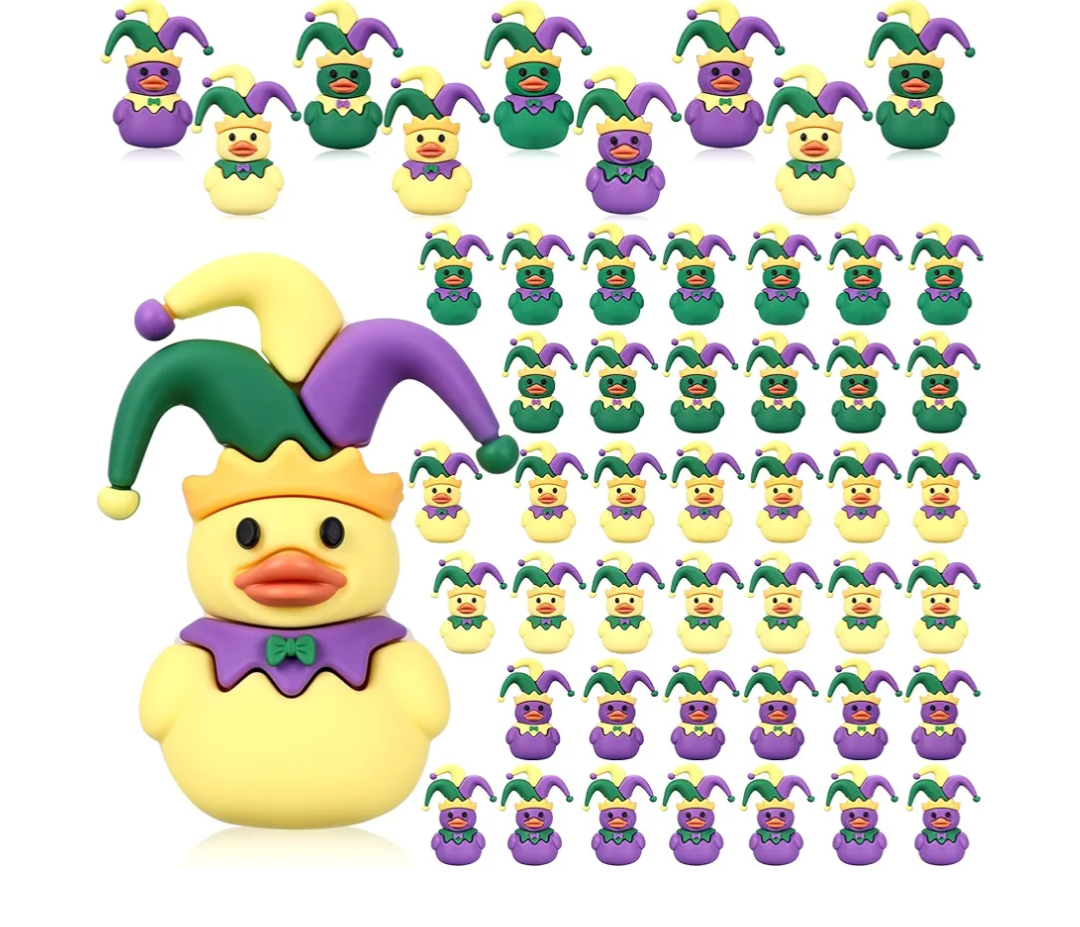 Gejoy 50 Pcs Mini Mardi Gras Rubber Ducks Mardi Gras Themed Duck Figurines Bulk Small Assorted Carnival Rubber for Birthday Gifts Party Exchanging Favors Holiday Decor