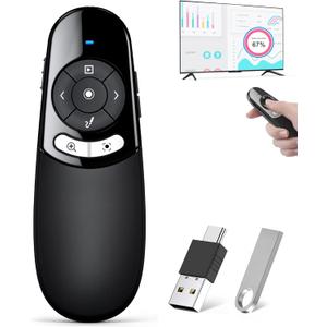 Presentation Clicker for TV LED LCD Screen Digital Presentation Clicker w Magnifier Highlight,2 in 1 Type C Presenter Remote Pointer Wireless with Volume Control for Classroom Teacher Projector Mac