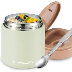 Thermo for Hot Food Kids - 15.2oz, Leak Proof Insulated Food Jar, Soup Thermo, Insulated Lunch Containers, Termos Para Comida Caliente, Wide Mouth Lunch Box with Folding Spoon and Handle (Green)