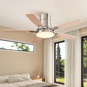 42 Inch Low Profile Ceiling Fan with Light and Remote Flush Mount Ceiling Fans, Noiseless, 6 Speeds Reversible, Dimmable, Ceiling Fan for Bedroom, Living Room