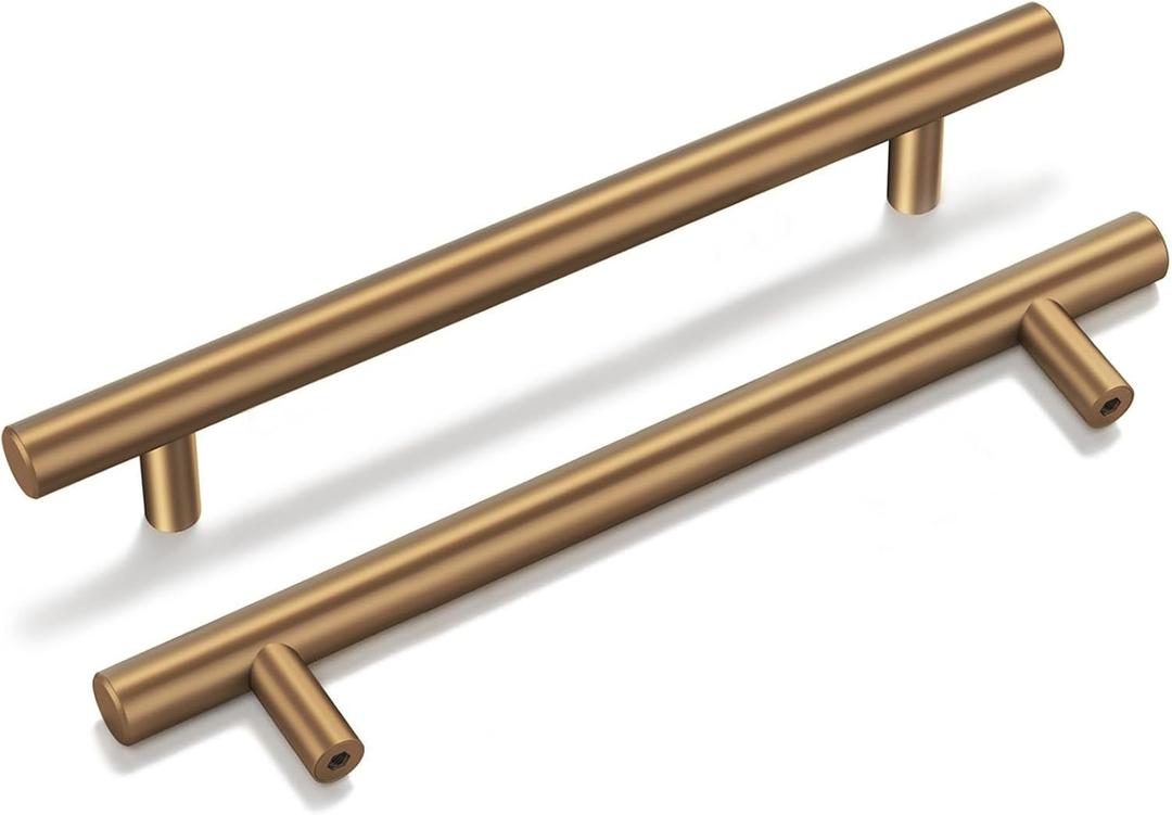 Goldenwarm 10 Pack Champagne Bronze Cabinet Pulls Gold Cabinet Handles 5 inch(128mm) Champagne Drawer Pulls Brushed Bronze Drawer Handles Kitchen Bathroom Bedroom Dresser Furniture Hardware (5in Hole Centers)