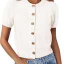 PRETTYGARDEN Womens Casual Summer Short Sleeve Cardigans 2026 Button Down Knitted Sweater Basic Crew Neck Crop Tops S