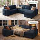 HONBAY Sleeper Sectional Couch with Pull-Out Bed Sectional Sleeper Sofa Pull Out Bed with Storage Chaise, 6 Seaters Couch for Living Room, Velvet Blue, 85.8"D x 111.4"W x 35"H