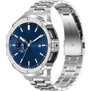 BAITEYOU Stainless Steel Bands with Case Compatible with Samsung Galaxy Watch 4 5 44mm, Rugged Protective Case Cover and Metal Band for Galaxy Watch 4 5 44mm for Men (Silver)