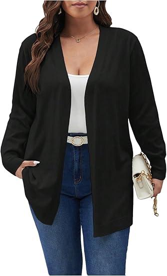 Verdusa Women's Plus Size Long Cardigan Sweater Open Front Hollow Out Knit Lightweight Outerwear Spring Fall Clothes XL