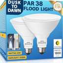 4 Pack LED PAR38 Dusk to Dawn Flood Light Bulbs Outdoor ，20W(200W Equivalent) E26 Base Flood Light Bulbs,5000K Daylight 1800 Lumens LED Flood Light for Outdoor Garden,Garage,Yards