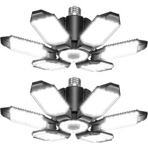 BRAINIAC 150W LED Garage Light Bulb with 6 Adjustable Panels, E26/E27 Screw in Shop Light Ceiling Light for Garage Workshop Barn - 2Pack