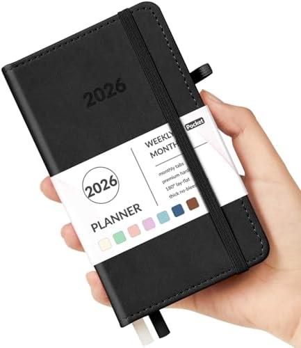 2 PACK Forvencer Pocket Planner 2026, Weekly Monthly Planners with Month Tabs for Purse, 3.5" x 6", Jan 2026-Dec 2026, Cute Small Daily Academic Calendar, Elastic Band, Hardcover Agenda for Women, Teacher
