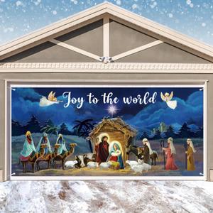 Christmas Nativity Garage Door Banner Decoration Large Garage Door Cover Christmas Nativity Scene Decal Xmas Holiday Outdoor Wall Photo Props Background Hanging Backdrop Decor 6 x 13 ft