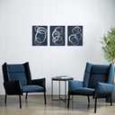 iKNOW FOTO Set of 3 Modern Abstract Blue and Silver Circle Canvas Prints Contemporary Artwork Painting for Bedroom and Bathroom Stretched Canvas Ready to Hang Each Panel 12x16 inches