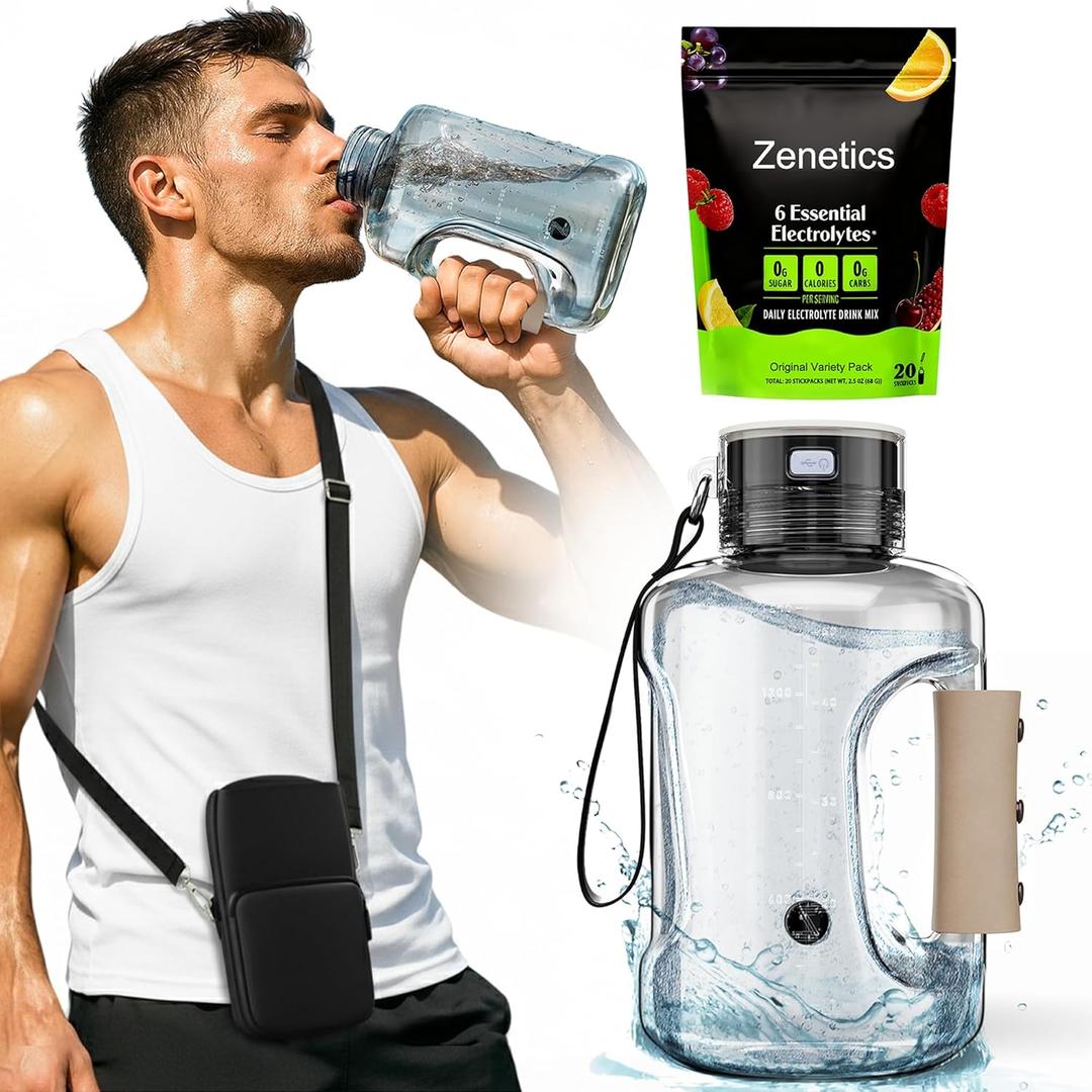 Zenetics Advanced Hydrogen Water Bottle + Electrolyte Hydration Powder Bundle  1.5 L BPA-Free Hydrogen Generator, Up to 2400 PPB, USB Rechargeable + Clean Hydration Electrolyte Formula