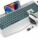 Wireless Keyboard and Mouse Backlits, Wrist Rest, LED Mouse, Rechargeable Ergonomic Keyboard with Phone Holder, Silent Light Up Combo for Computer, Mac, PC, Laptop, Chromebook (Silver Black)