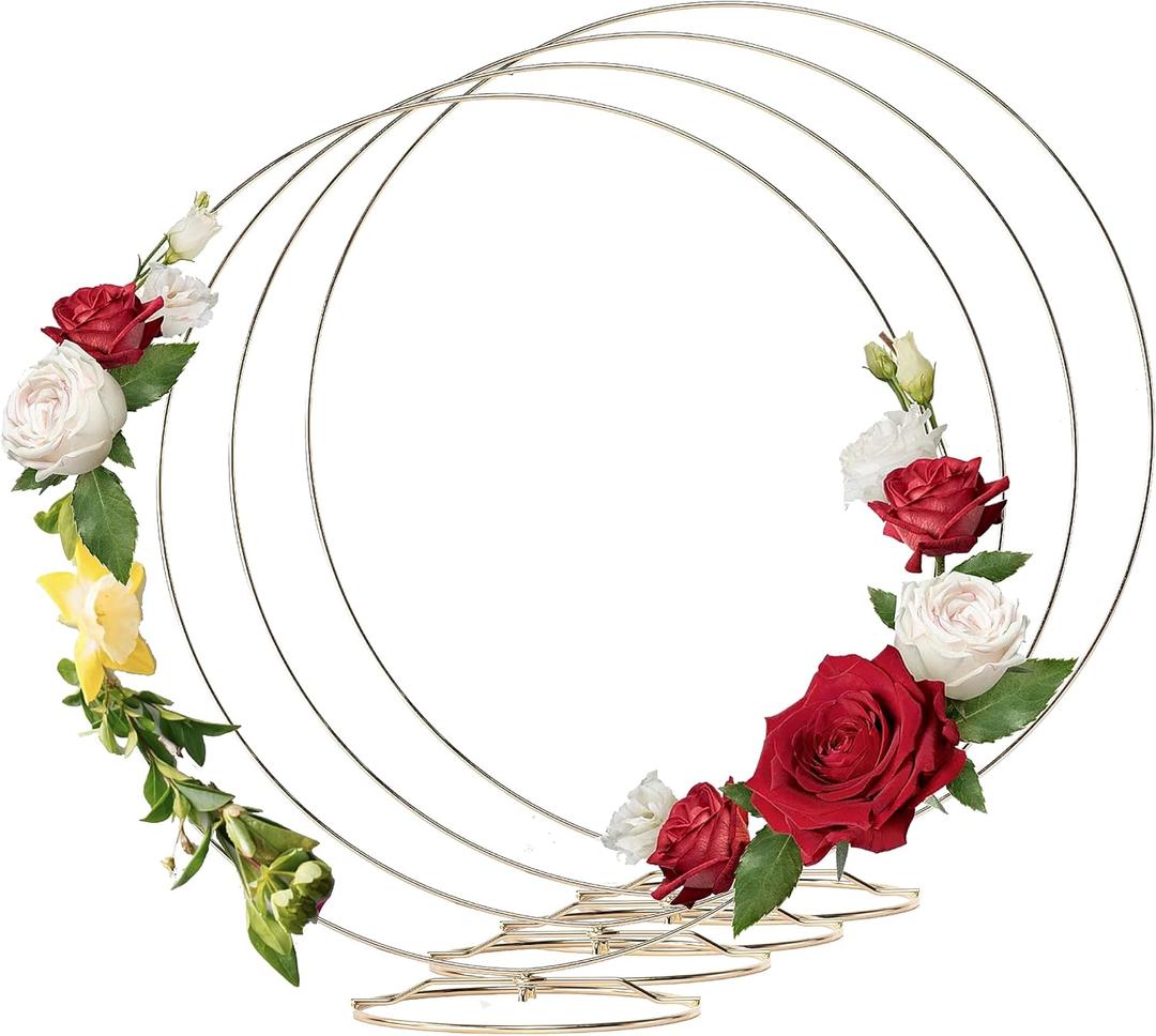 HOHIYA 20" Gold Metal Floral Hoop Stand 4 Pack Heavy Duty 4mm Craft Rings for Wedding Decor Table Centerpieces Dream Catcher and DIY Wall Hanging