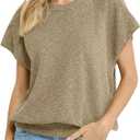 Saodimallsu Womens Short Sleeve Crewneck Sweater Summer Tops Casual Loose Knit Lightweight Basic Pullover Shirts (Small, Khaki)