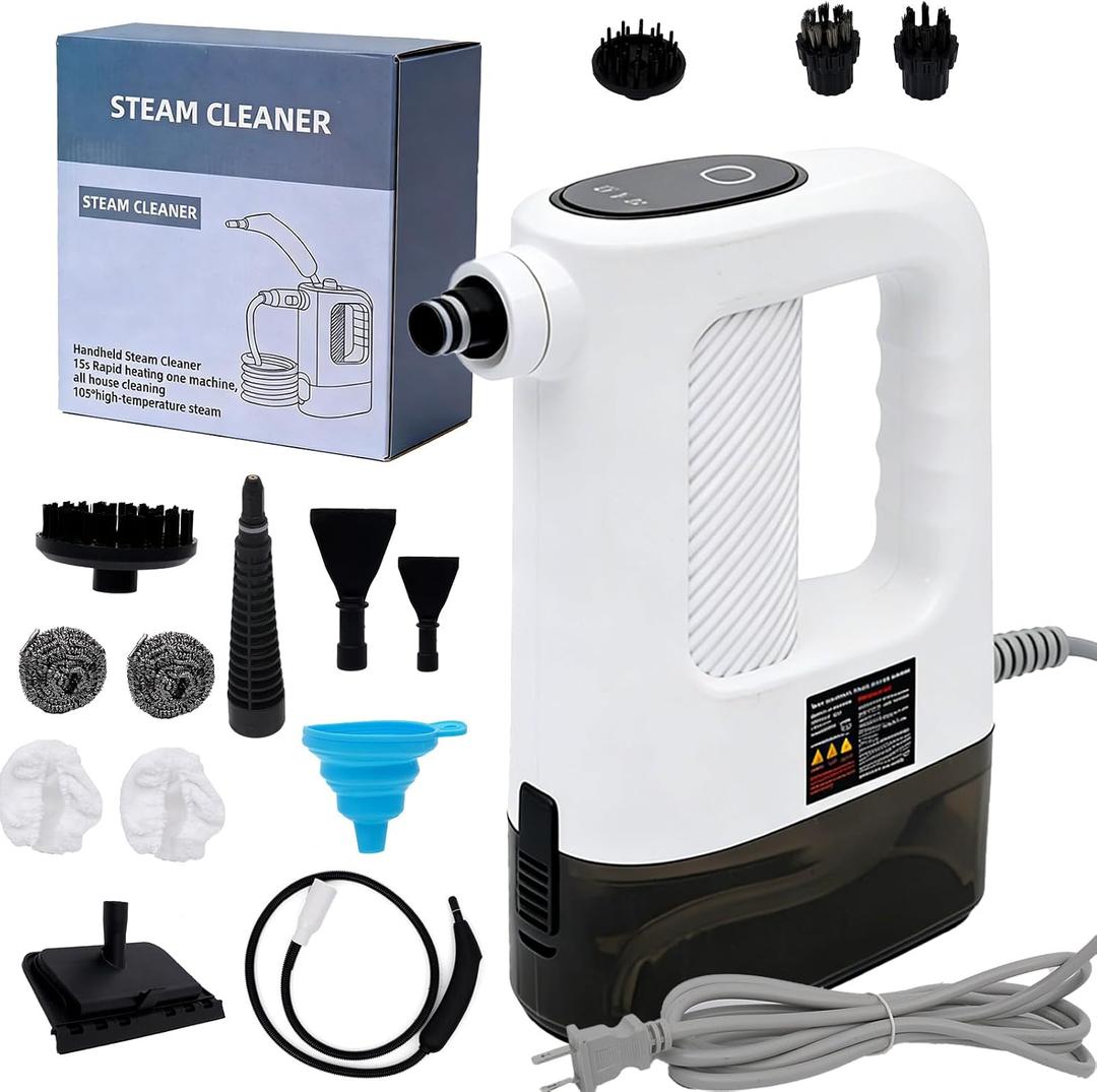 15-in-1 Pressurized Multi-Purpose Natural Handheld Steam Cleaner, 15s Instant Heat Portable Steamer with 400ml Tank, Multi-Surface Deep Cleaning for Home, Grout, Furniture, Couch, Car, Bathroom, Floor