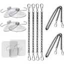 Stainless Steel Suction Cup Hooks, 6 Pcs Hanging Chains with Suction Cup, Rust Resistant Wall & Window Door Kitchen Bathroom Decoration, 24in & 8in, Pack of 6