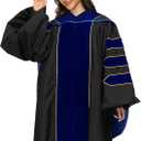 Unisex Deluxe Doctoral Graduation Gown Doctoral Hood and Tam 8 Sided Package (Size: 45"(5'0"-5'2"), Black)