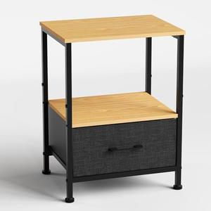 YUJSBHJAN Side Table with Fabric Drawers,2-Tier Nightstand,End Table with Open Shelf for Bedroom, Living Room, Kitchen, Entryway, Natural