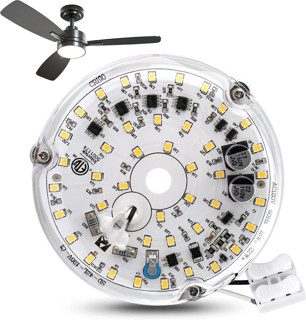 4 Inch 18w Universal Ceiling Fan Light Kit, 6000K 1800LM 120V LED Ceiling Fan Light Kit Replacement, Dimmable LED Retrofit Kit, Fan Light Kits for Ceiling Fan(White)