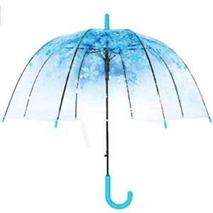 Cherry Blossoms Clear Bubble Umbrella - Transparent Dome Semi-Automatic for Kids, Girls, Boys, Women - Cute Romantic Windproof Wedding Decoration (Blue)