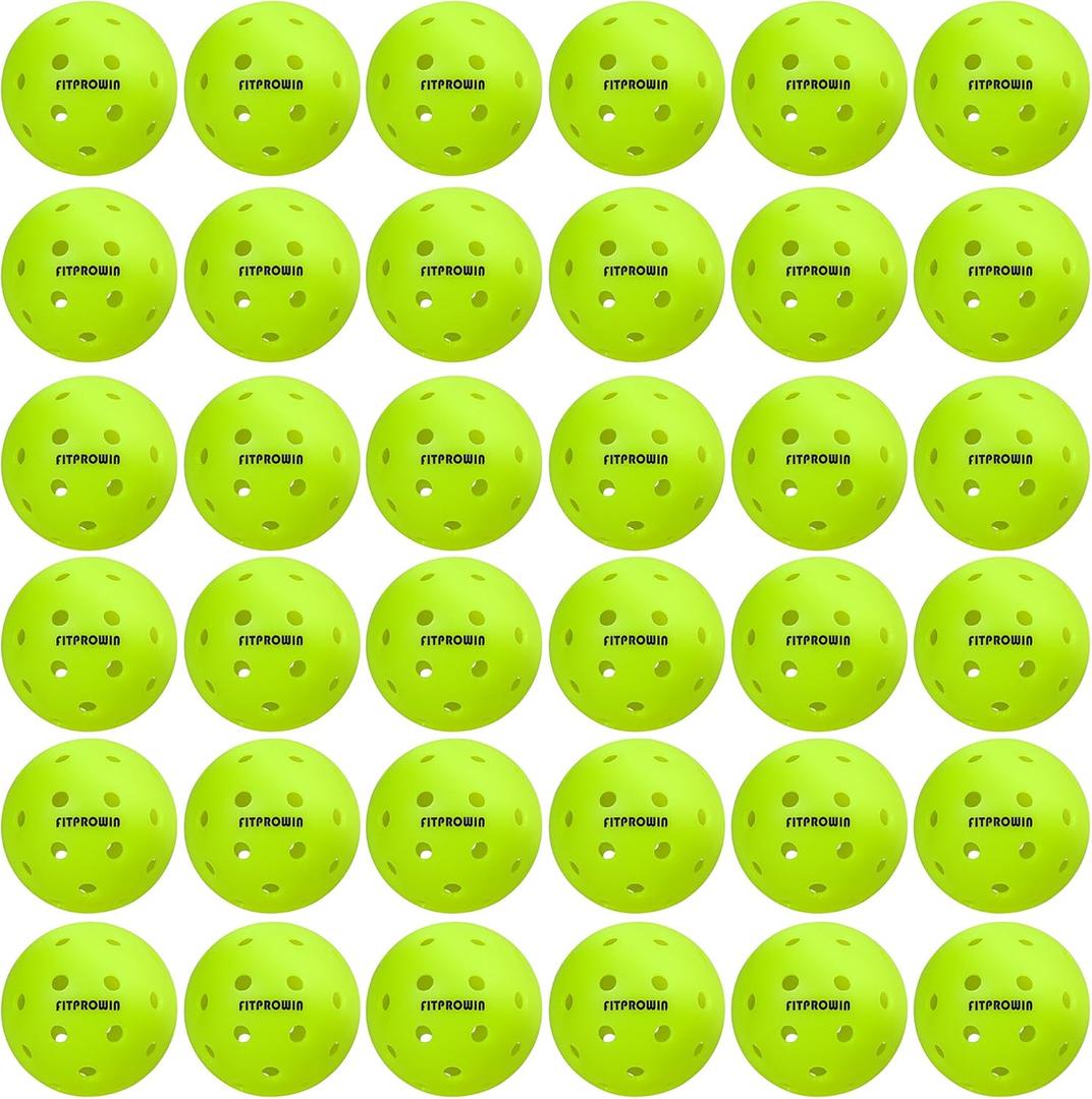 FITPROWIN Pickleball Balls X-40 Outdoor Pickleballs 36 Pack 40 Holes Durable PE Material Pickle Balls, Seamless Construction, Perfectly Balanced, High Visibility & Bounce, Tournament Grade