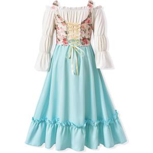 fioukiay Girls Renaissance Dress Off Shoulder Puff Sleeve Girls Medieval Dress 4-12 Years (S)