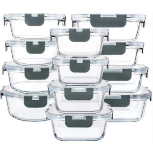 M MCIRCO 24-Piece Glass Food Storage Containers with Upgraded Snap Locking Lids,Glass Meal Prep Containers Set - Airtight Lunch Containers, Microwave, Oven, Freezer and Dishwasher (Gray)