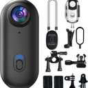 4K Mini Body Camera, 64GB Action Snap Cam, POV Snapcam, Thumb Size Hands Free Recording Body Worn Wearable Camera, Premium Portable Camcorder Mount Anywhere for Work, Travel, Pet Walks (Black)