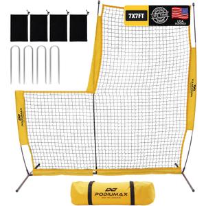 PodiuMax Baseball Softball Pitching Screen, 7x7FT Pitcher Protection Net with Upgrade Frame, Baseball Batting Pitching Net for Backyard Field Outdoor, Line Drive Protective L-Screen with Carry Bag