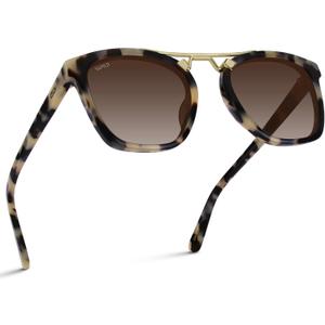 WMP Eyewear - Women's Oversized Polarized Sunglasses: Square Vintage Style with Metal Double-Bar Bridge (Beige Tortoise/Gradient Brown Lens)