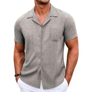 COOFANDY Men's Casual Button Down Shirts Short Sleeve Summer Beach Shirt Cuban Vacation Textured Shirts with Pocket (XXL)
