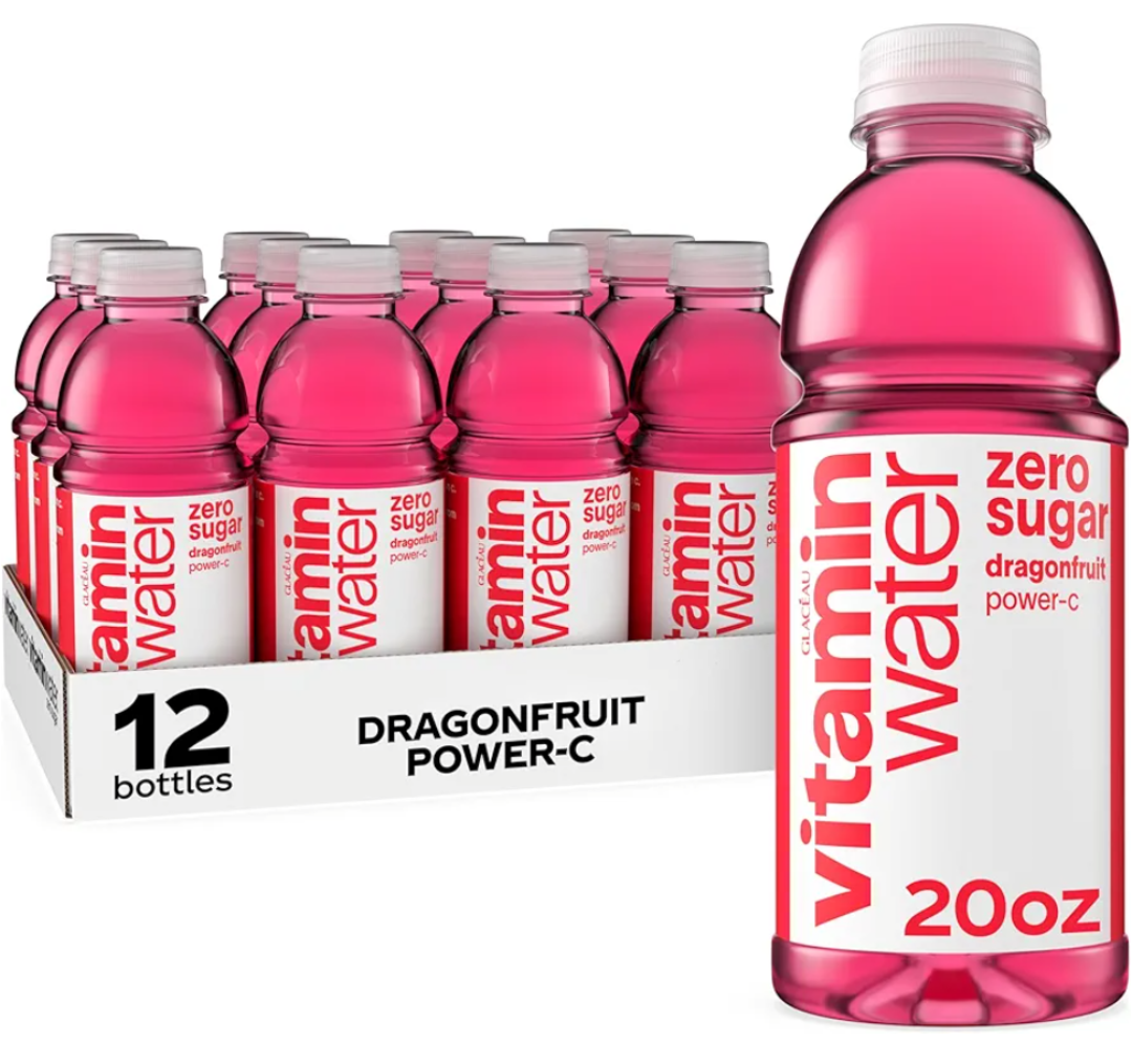 vitaminwater zero sugar power-c, electrolyte enhanced water w/vitamins, dragonfruit drinks, 20 fl oz (Pack of 12), Best By: 08.14.25