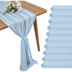 29x120 Inches 10 Pack Baby Blue 10Ft Chiffon Table Runner Sheer Chiffon Table Runner Romantic Boho Rustic Table Runner for Wedding Birthday Party Decor Bridal Baby Shower Table Decoration