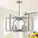 25" Modern Brushed Nickel Chandelier for Dining Room, No Assembly Required Brushed Nickel Dining Room Light Fixture Over Table, Industrial Metal Hanging Pendant Lights Fixture for Kitchen Island