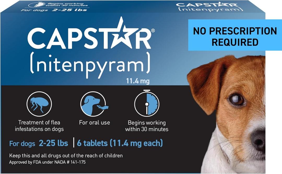 Capstar (Nitenpyram) Fast-Acting Oral Flea Treatment for Dogs 2-25 Lbs, Vet-Recommended Medication Tablets, Flea Tablets for Dogs Start Killing in 30 Minutes, 6 Doses, BBD: 08/2027