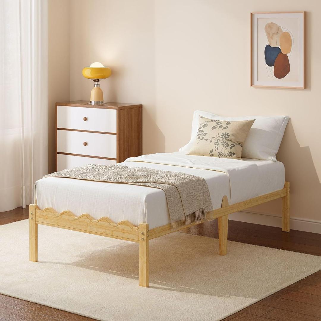 FSCHOS 14 Inch High Bamboo Twin XL Bed Frame, Platform Wood