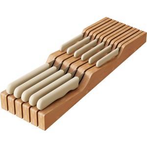 In-Drawer Knife Block Organizer - Bamboo Wood Drawer Knife Organizer-Protecting Knife Organizer Block (Not Included) (Natural, 11 Knives Dock)