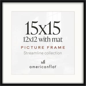 Americanflat 15x15 Picture Frame - Matted to 12x12 - Slim Molding - Black