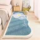 AIMECO Soft Flower Bedside Rugs for Girls Bedroom,Kid & Pet Friendly 2X6 Ft Washable Non Slip Carpet,Floral Print Mat, Fluffy Shag Throw Area Rug for Kitchen, Laundry, Cute Daisy Blue