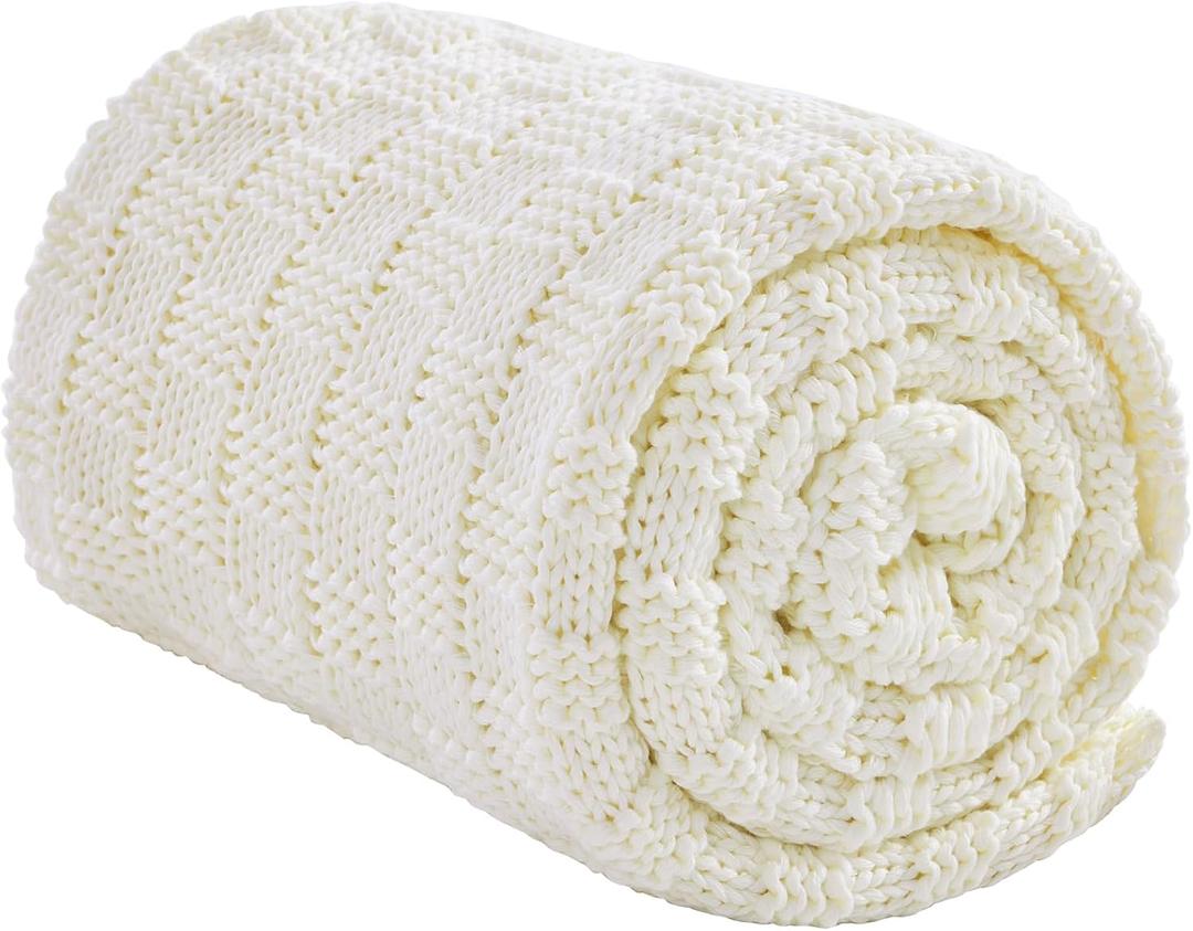Knitted Weighted Blanket for Adult, No Beads Heavy Blanket 48 x 72'' 15lbs, Breathable Chunky Knit Blanket, Cooling Weighted Blanket for Hot Sleepers, Christmas Home Decor (Ivory White)